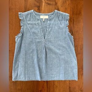 Joie Chambray Blaine Sleeveless Ruffle Top